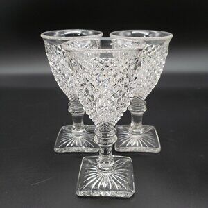 EAPG Westmoreland English Hobnail Wine Glasses Set of 3 Clear Square Base